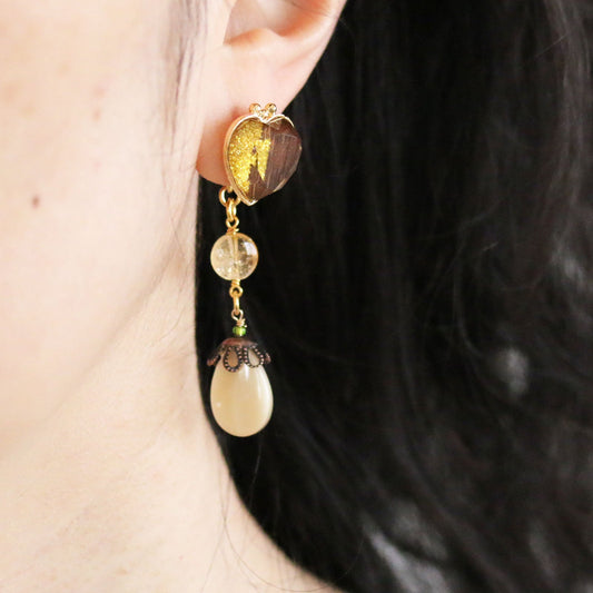 Pierced Earrings Heart Citrine Gold TAMARUSAN