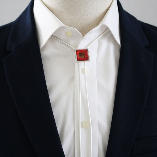 Leather Strap Bolo Tie Pearl Red Lame White TAMARUSAN