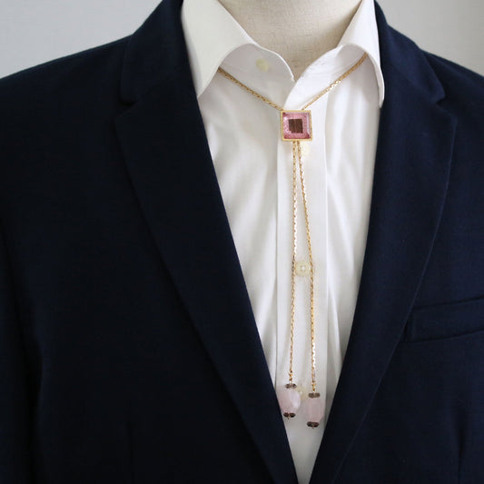 Chain Bolo Tie Pink Glitter Rose Quartz 24k TAMARUSAN