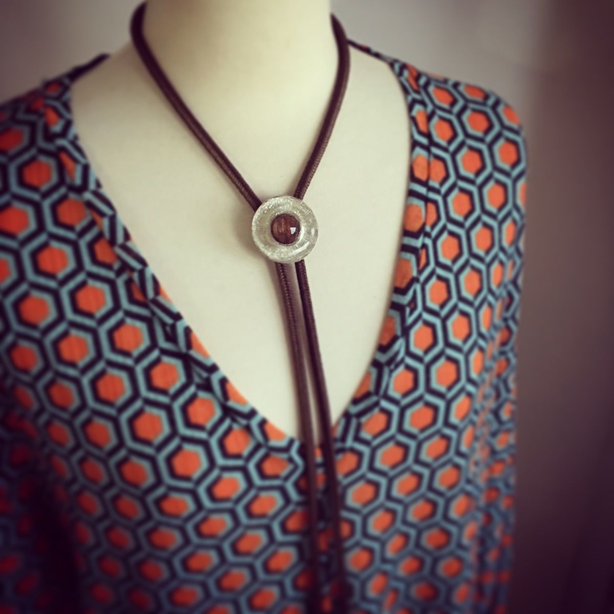Silk Braid Bolo Tie Silver Donut Brown TAMARUSAN