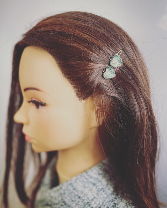 Hair Clip Forest Pink Green Heart TAMARUSAN