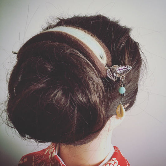 Hairpin Barrette Wool Felt Blue Stick Forest TAMARUSAN