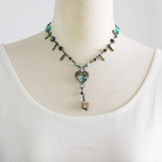 Necklace Forest Green Heart TAMARUSAN