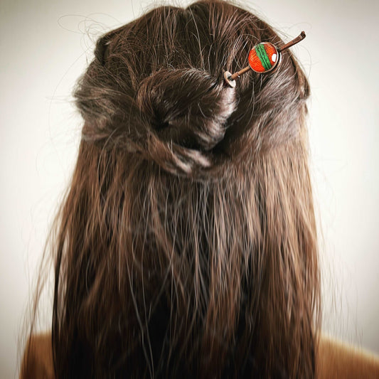 Changeable Ornament Hairpin Orange Mizuhiki Wood TAMARUSAN