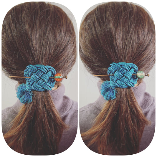 Barrette Hair Stick Blue Mizuhiki Silk TAMARUSAN