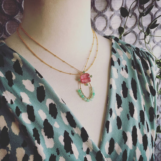 Necklace Gold Pink Mizuhiki TAMARUSAN