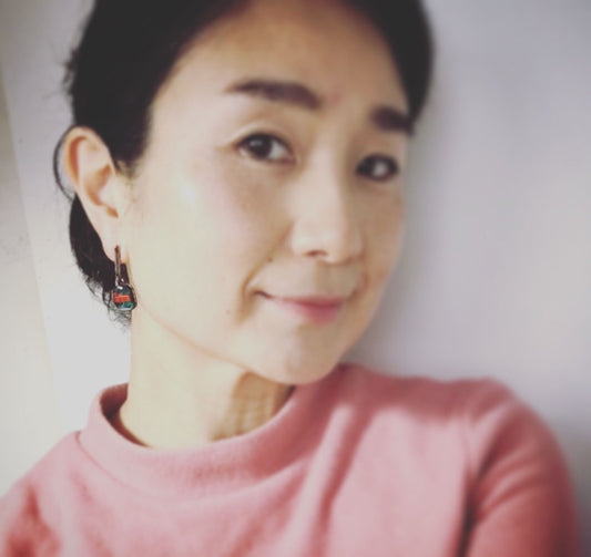 Studs Earrings Mizuhiki Green Orange TAMARUSAN