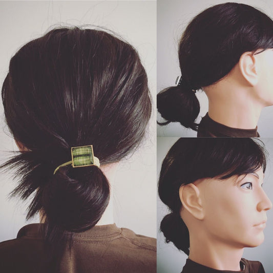 Hair Elastic Green Check Mizuhiki Gold TAMARUSAN