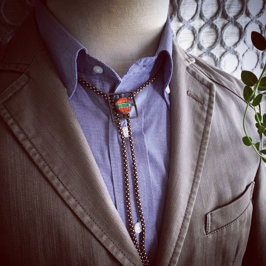 Silk Braid Bolo Tie Brown Orange Mizuhiki TAMARUSAN