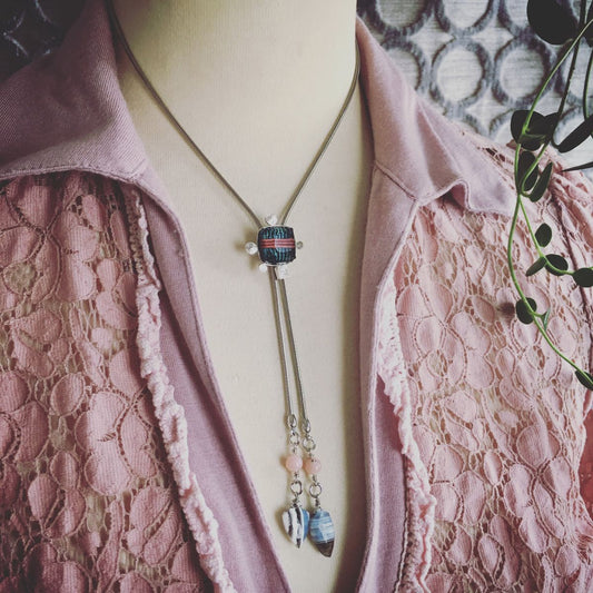 Bolo Tie Necklace Blue Mizuhiki TAMARUSAN