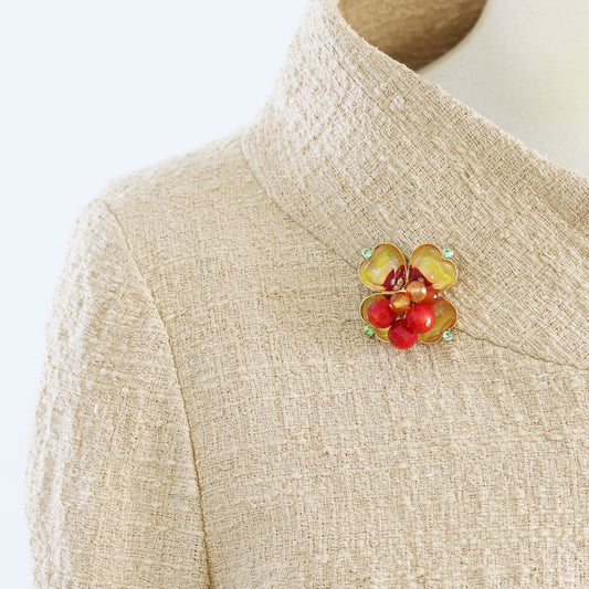 Brooch Flower Coral Orange TAMARUSAN