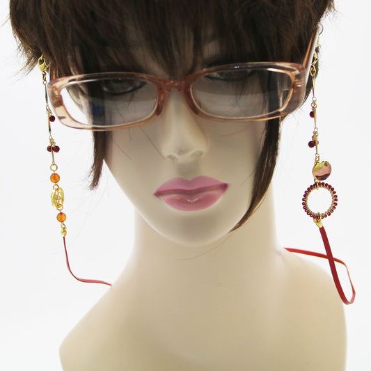 Eyeglass Chain Necklace Leather Rainbow Red TAMARUSAN