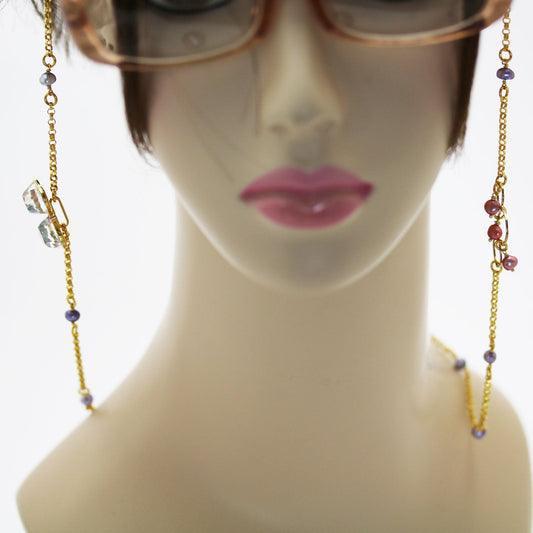 Eyeglass Chain Necklace Heart Gold Blue Pink TAMARUSAN