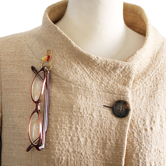 Eyeglass Holder Brooch Rabbit Orange Gold TAMARUSAN