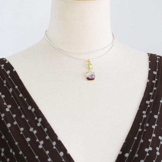 White Leather Choker Peridot Purple TAMARUSAN