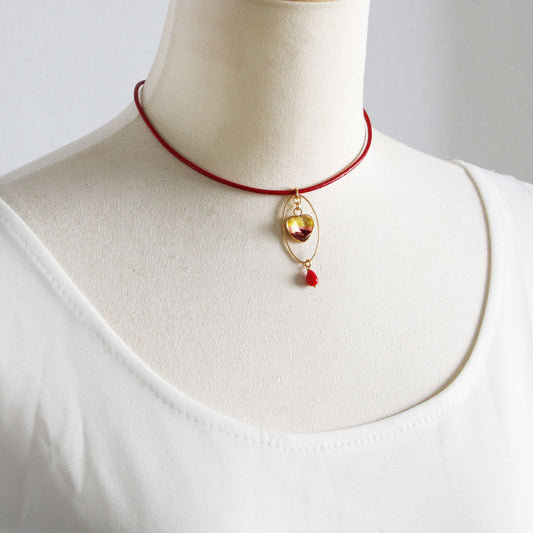 Choker Leather Heart Orange Red TAMARUSAN