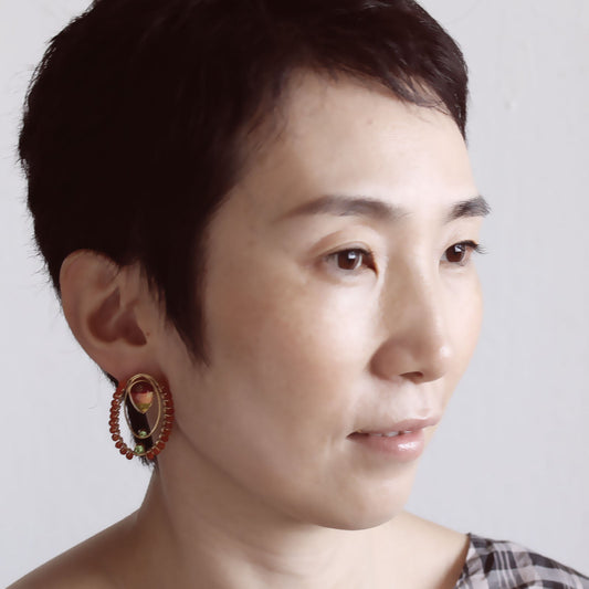 Pearced Earrings Rainbow Carnelian Orange TAMARUSAN