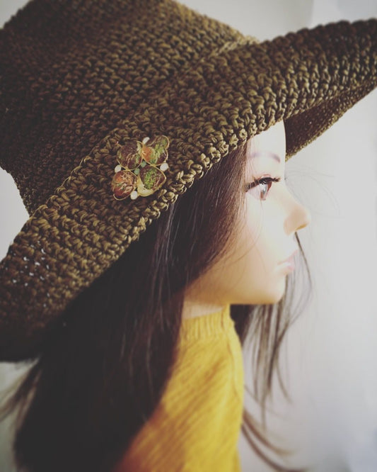 Brooch Pansy Flower Gold Green TAMARUSAN