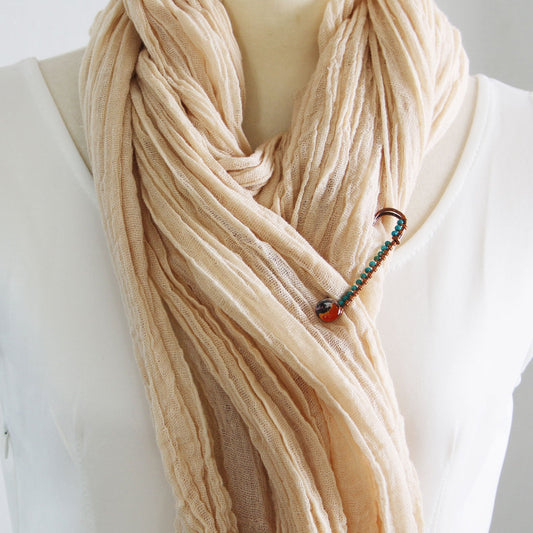 Safety Pin Brooch Turquoise Pansy Orange TAMARUSAN