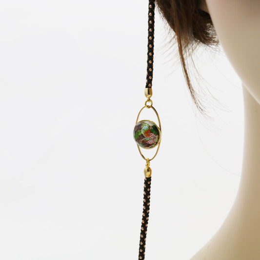 Eyeglass Chain Braided Pansy Gold Green TAMARUSAN