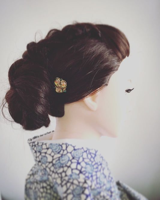 Hairpin Pansy Gold 24k Resin Gorgeous Multicolor TAMARUSAN