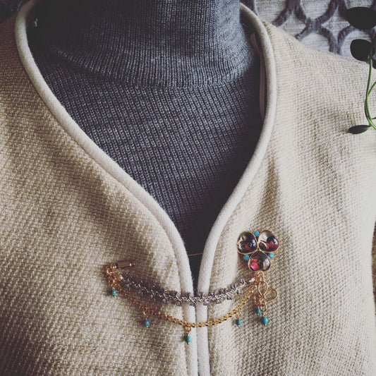 Hatpin Flower Gold Turquoise Multicolor TAMARUSAN