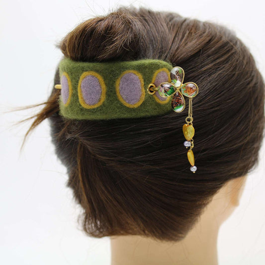 Flower Hair Pin Barrette Felt Green TAMARUSAN