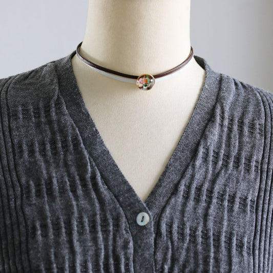 Choker Pansy Leather Gold TAMARUSAN