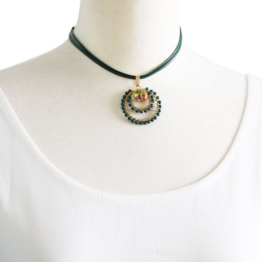 Leather Choker Pansy Green Malachite TAMARUSAN