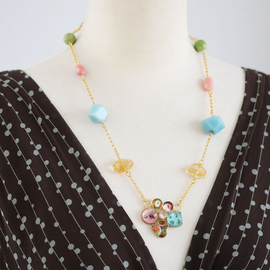 Necklace Flower Gold Colorful Multicolor Citrine TAMARUSAN