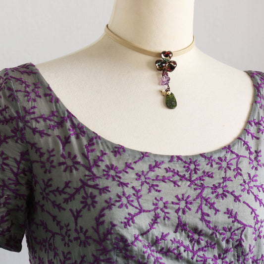 Flower Choker Leather Amethyst Pansy Multicolor TAMARUSAN