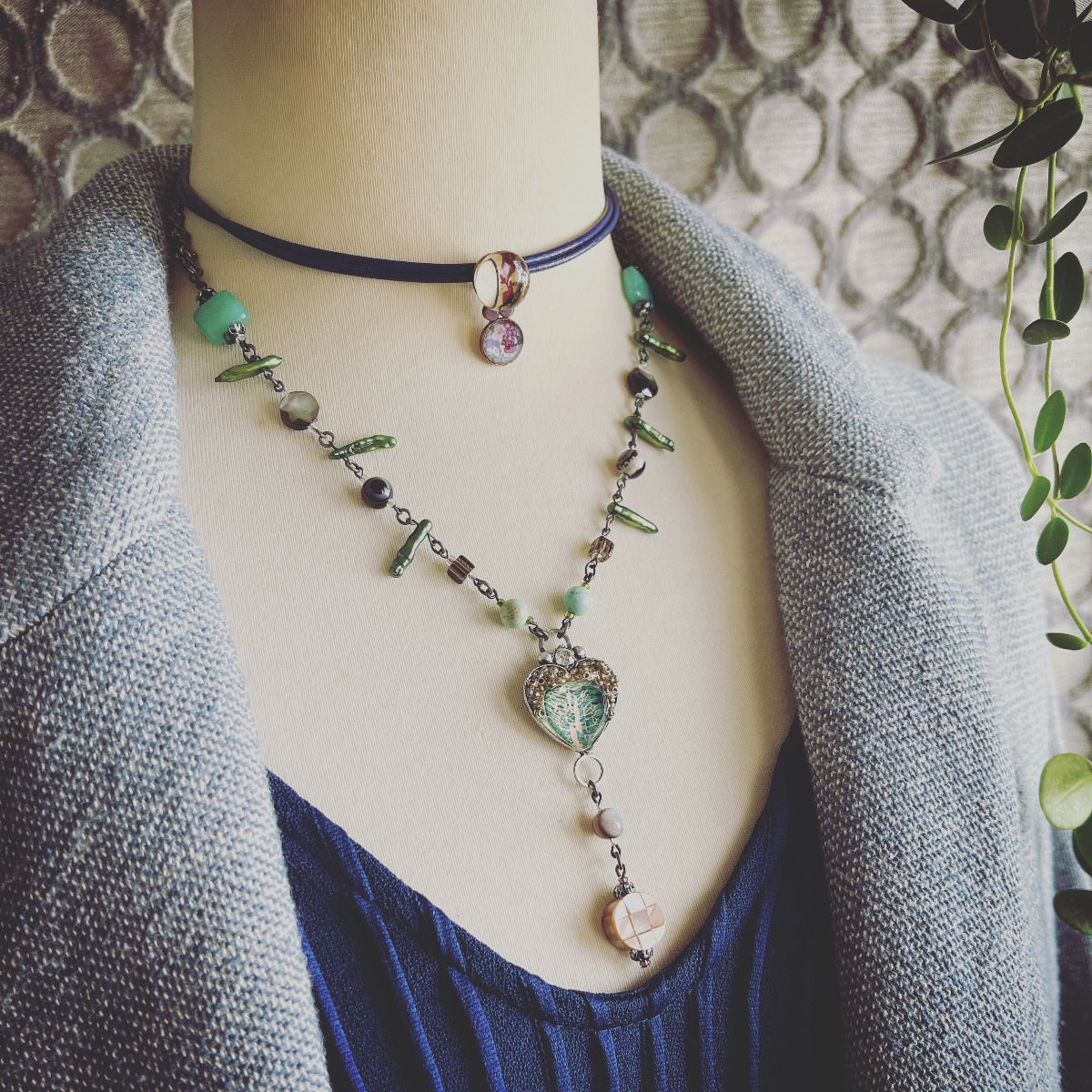 Necklace Forest Green Heart TAMARUSAN