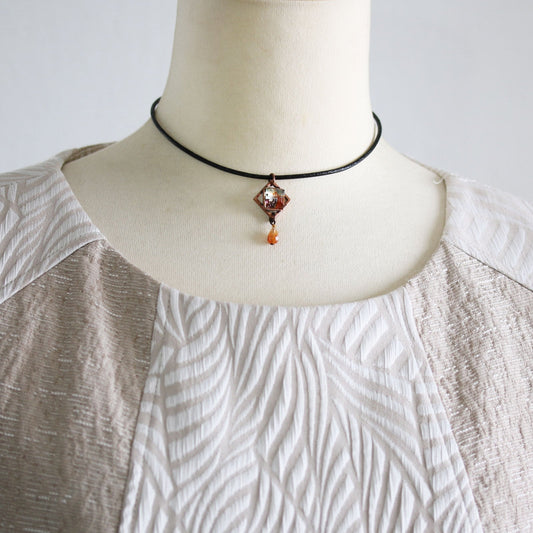 Leather Choker Pansy Orange Carnelian TAMARUSAN