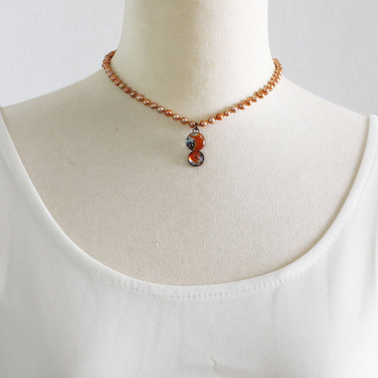 Choker Freshwater Pearl Pansy Orange TAMARUSAN