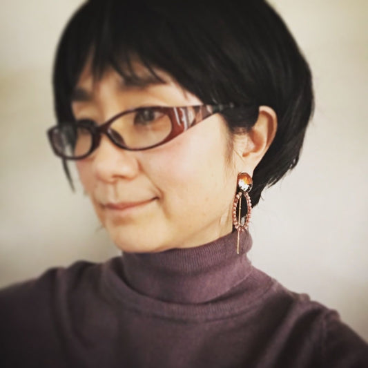 Hoop Stud Earrings Rhodonite Pansy Orange TAMARUSAN