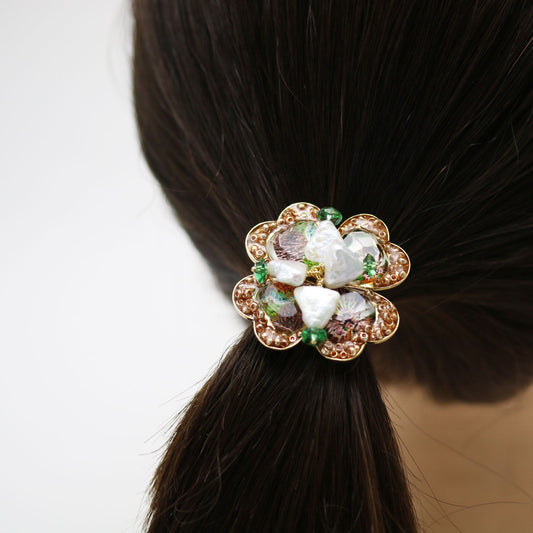 Luxury Hair Elastic Freshwater Pearl Clover TAMARUSAN