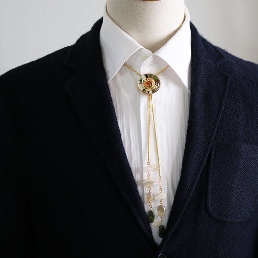 Chain Bolo Tie 24k Gold Pansy Doughnut Multicolor TAMARUSAN