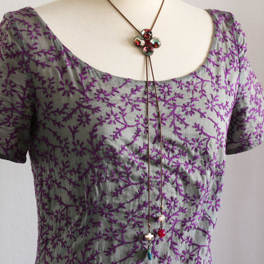 Chain Bolo Tie Pansy Long Necklace Multicolor TAMARUSAN