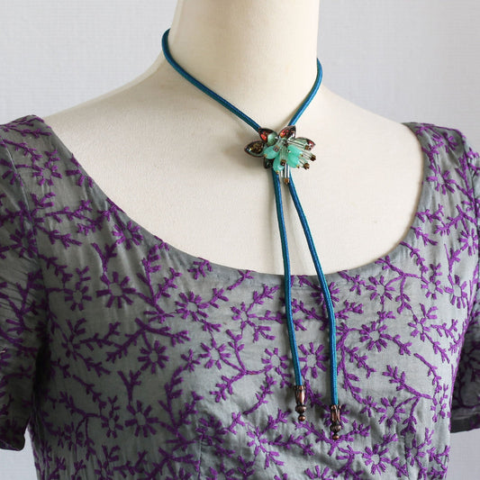Silk Braid Bolo Tie Blue Florite TAMARUSAN