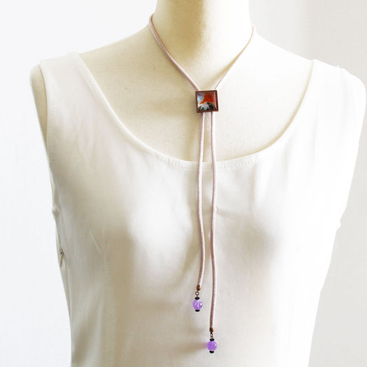 Pink Ribbon Bolo Tie Necklace Amethyst TAMARUSAN