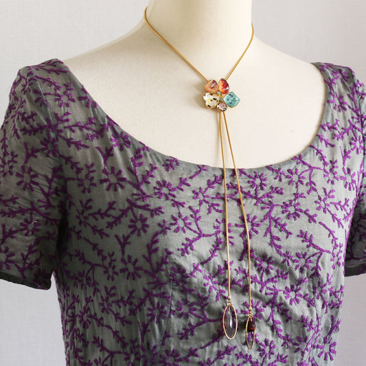 Chain Bolo Tie Multicolor Tiger Eye Flower TAMARUSAN