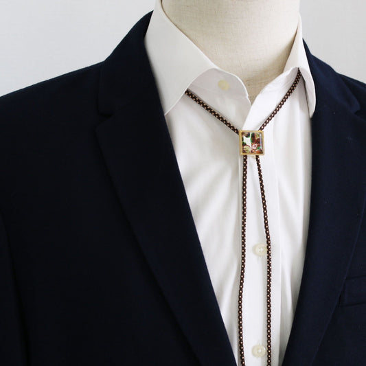 Silk Braid Bolo Tie Pansy Gold Square TAMARUSAN