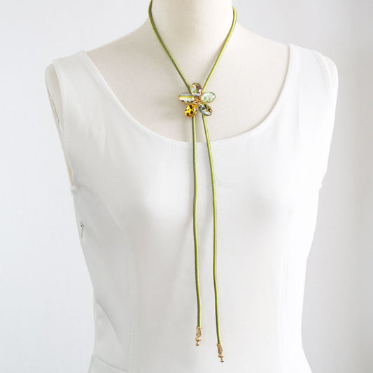 Kumihimo Loop Tie Pansy Yellow Green Gold TAMARUSAN