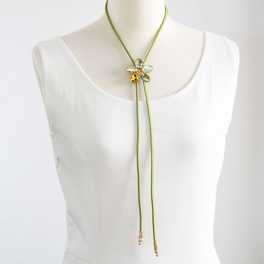 Silk Braid Bolo Tie Flower Green Lightweight TAMARUSAN