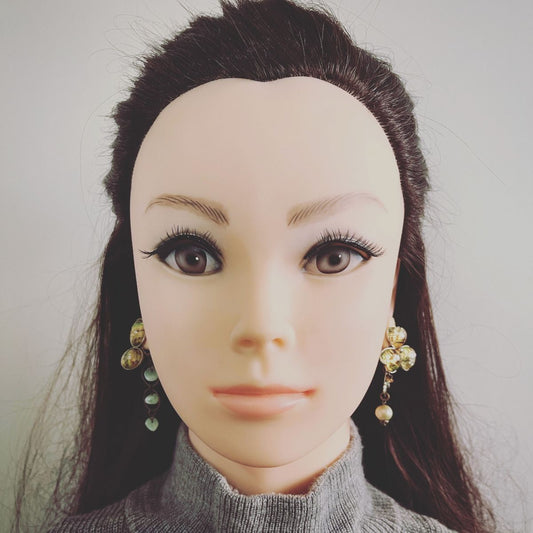 Earrings Musical Note Muscat Feldspar Freshwater Pearl Asymmetry Green TAMARUSAN