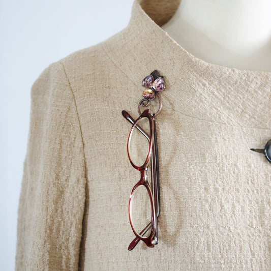 Eyeglasses Holder Pin Broach Musical Note Pink TAMARUSAN