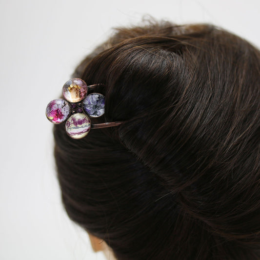 Double Prong Hair Stick Pink Flower TAMARUSAN
