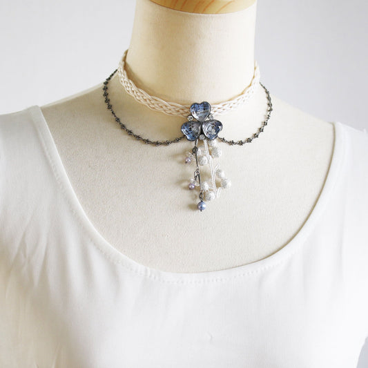 Flower Ribbon Choker Musical Note Blue TAMARUSAN