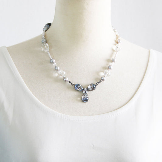 Necklace Crystal Freshwater Pearl Blue TAMARUSAN