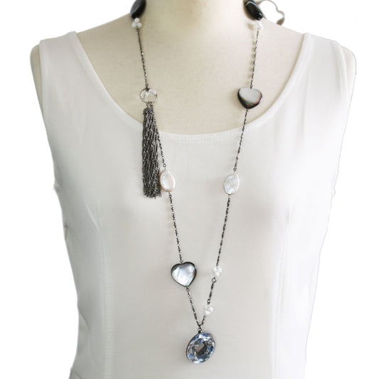 Necklace Long Blue Musical Note Ribbon TAMARUSAN